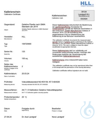Kalibrierzertifikat Viskositätspipette 25°C Werkskalibrierschein für eine Pipette 106720690 incl....